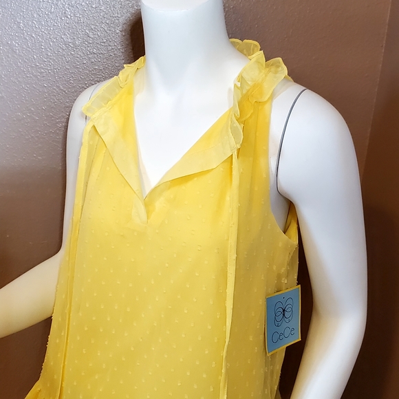 NWT CECE yellow clip dot chiffon top size XS - Picture 2 of 6